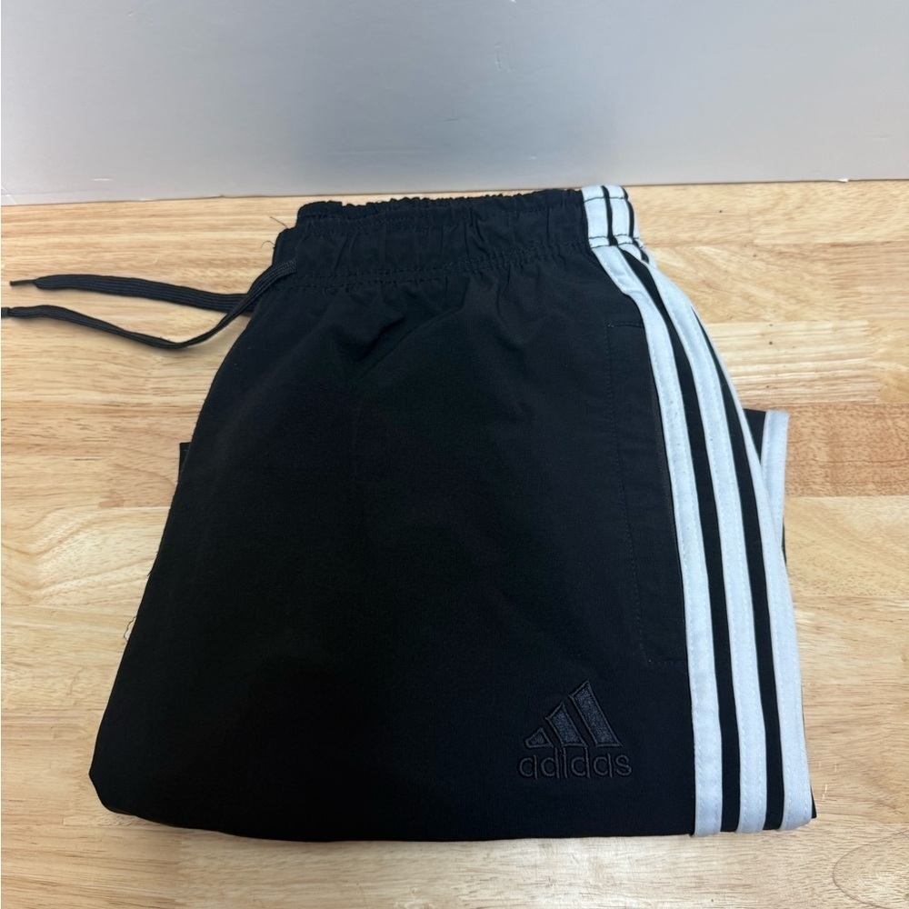 Adidas Kids Black Joggers with White Stripes